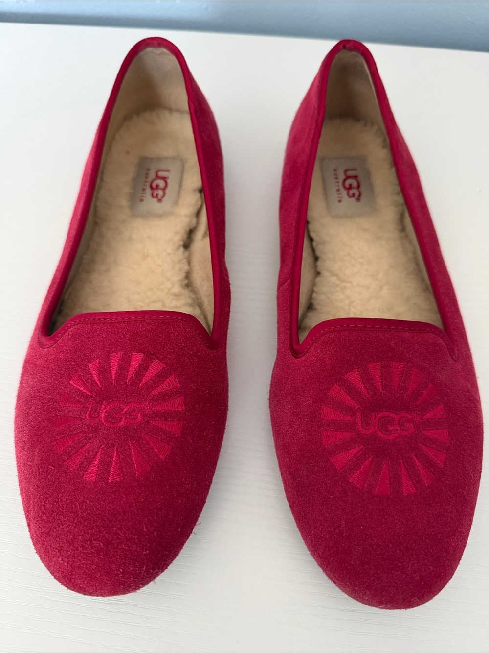 UGG Australia Alloway Crimson Red  Suede Sunburst Shearling-Lined flats